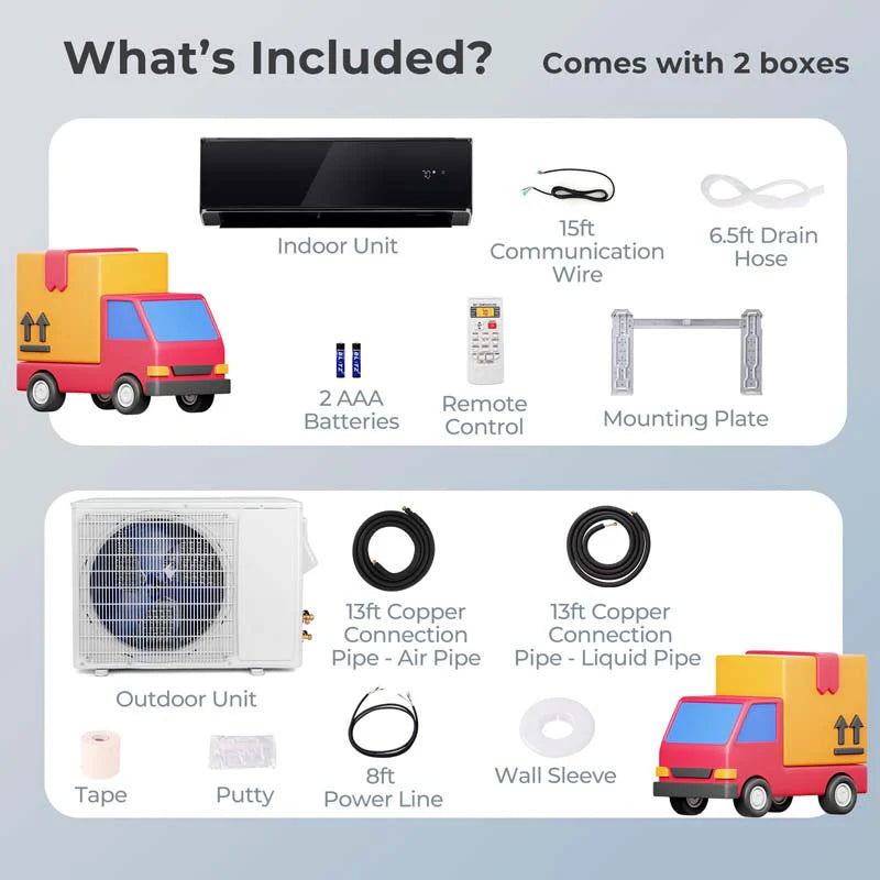18,000 BTU 21 SEER2 208-230V WiFi Mini-Split Air Conditioner Heat Pump System