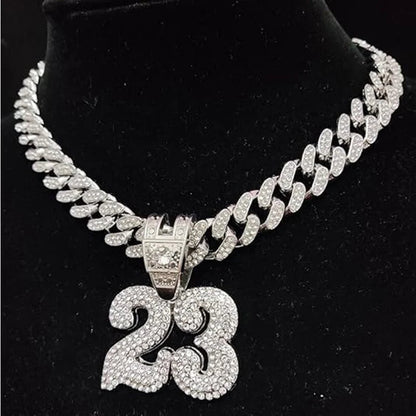 Number 23 Football Pendant Necklace With 20in Cuban Chain, 13mm Width