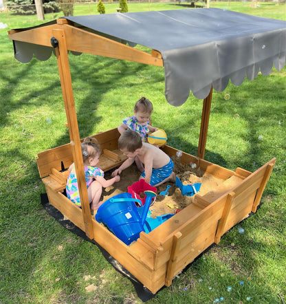 Morgete Outdoor Wooden Sandbox for Kids With Lid and 2 Benches - 47in