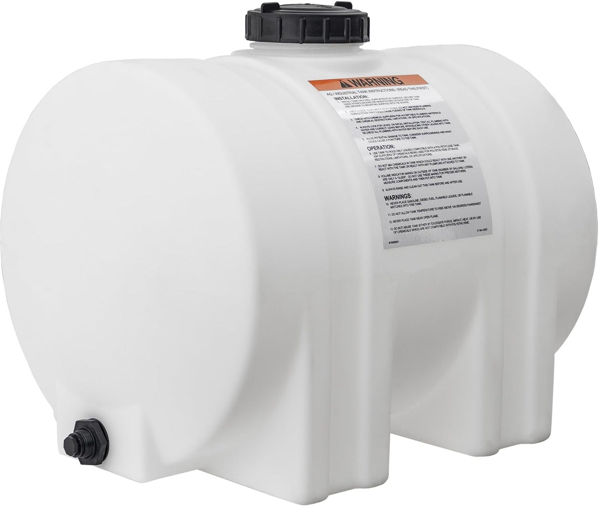 550-Gallon Horizontal Polyethylene Water Tank With Legs - 5-1/2 in Fill Cap, 2 in NPT Outlet