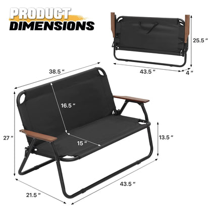 MoNiBloom Folding Double Camping Chair, 2-Person, 43.5 x 21.5 x 27 in, 330 lbs