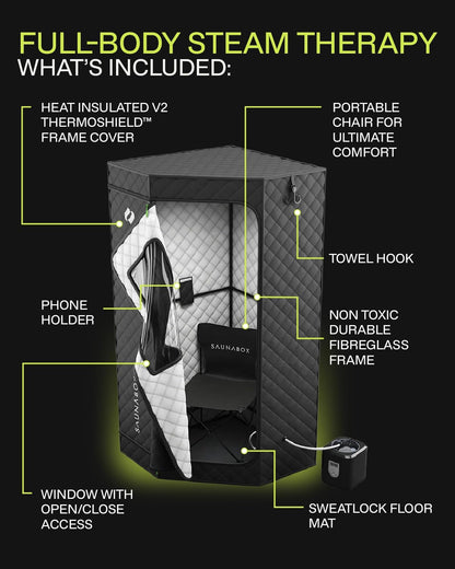 SAUNABOX Personal Steam Sauna Tent With Chair Mat And Case - SmartSteam Kit Pro