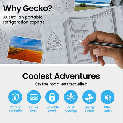 GECKO Upright Portable Fridge Freezer, 142L, 12V/24V/240V, Black - CMPFRUGK14KA