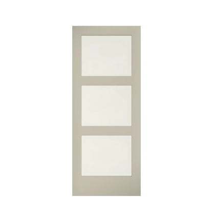 EightDoors 84 x 32 x 1-3/8 3-Lite Frosted Glass White Prefinished Solid Wood Core Interior Barn Door