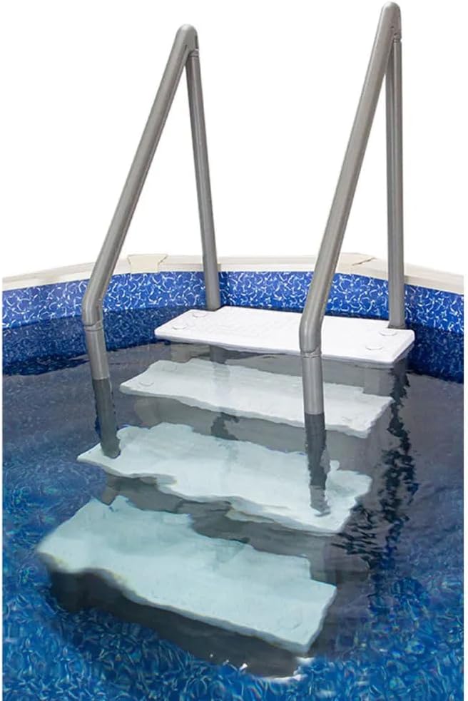 Aqua Select Anti-Slip In-Pool Steps, Gray, 28in W x 81in H, 300 lbs Capacity - For Above Ground Pools