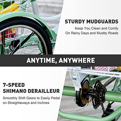 Viribus Adult Tricycle, 24 Inch, 7 Speed, 3 Wheel With Baskets