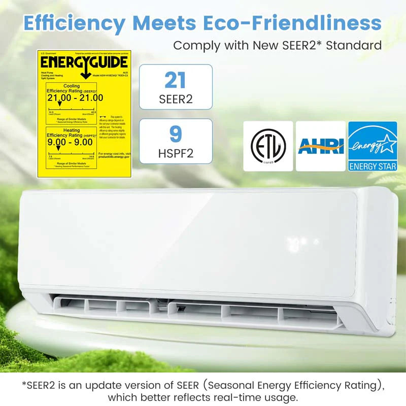 18,000 BTU 21 SEER2 208-230V WiFi Mini-Split Air Conditioner Heat Pump System