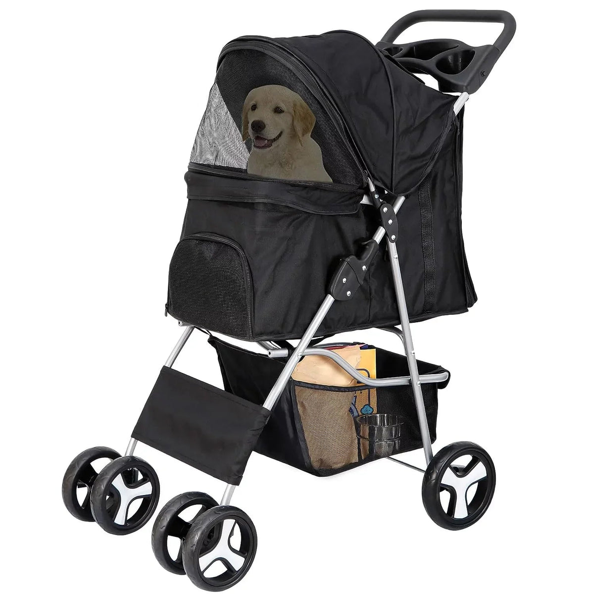 Pet Stroller With 4 Wheels For Small And Medium Dogs And Cats - Foldable, Oxford Cloth, 30 lbs Capacity