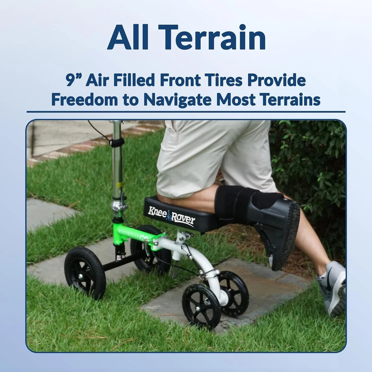 KneeRover All Terrain Knee Scooter, Race Car Green And White, 9 inch Tires - GO HYBRID