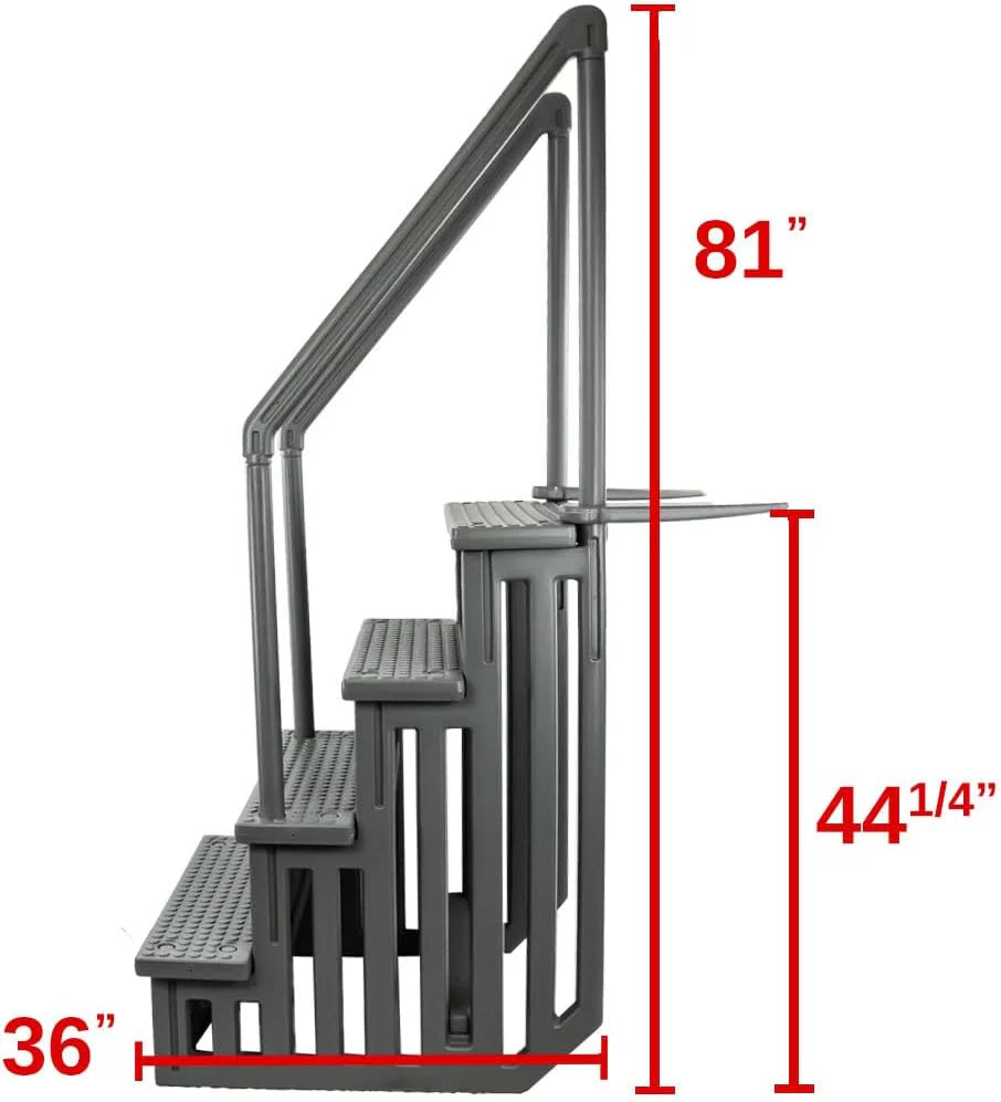 Aqua Select Anti-Slip In-Pool Steps, Gray, 28in W x 81in H, 300 lbs Capacity - For Above Ground Pools