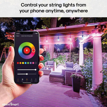 Atomi Smart WiFi Color String Lights, 24ft Waterproof LED - Alexa/Google Compatible