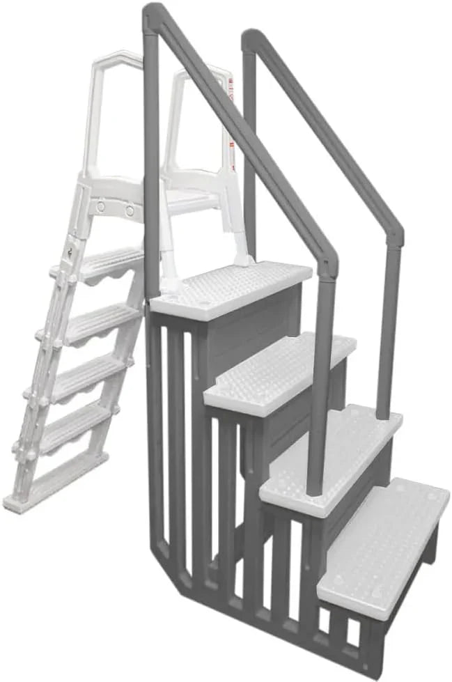Aqua Select Anti-Slip In-Pool Steps, Gray, 28in W x 81in H, 300 lbs Capacity - For Above Ground Pools