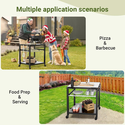 NUUK Pizza Oven Grill Cart 30x24 in With Stainless Steel Top And Sliding Drawer - White-SS-30x24W-Drw