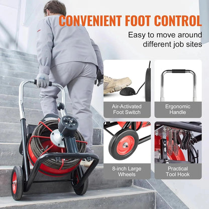 VEVOR Drain Cleaner Machine 100FT x 1/2 Inch, 550W, Red + Black - Drain Cleaner Machine 100 FT x 1/2 Inch
