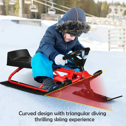 Snow Racer Ski Sled Slider Board With Twin Brakes