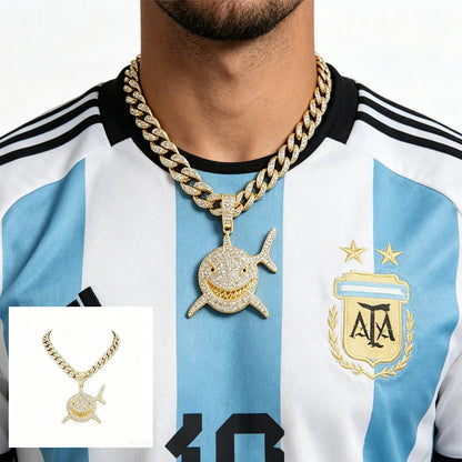Shark Pendant Necklace With 20in Cuban Link Chain, 13mm Width